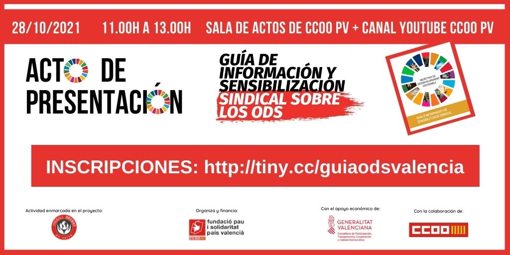 La Fundació Pau i Solidaritat PV organitza la presentació de la  Guia de sensibilització i informació sindical sobre els ODS a València